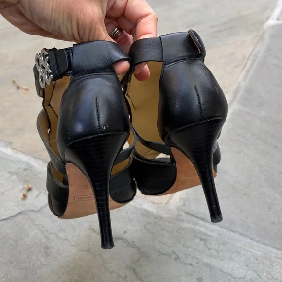 Coach MILA Black Leather Buckle Sandals Dress stiletto Size 6.5 - Picture 6 of 13